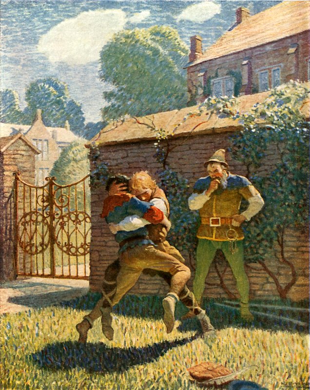 Pequeño John lucha en Gamewell de Newell Convers Wyeth