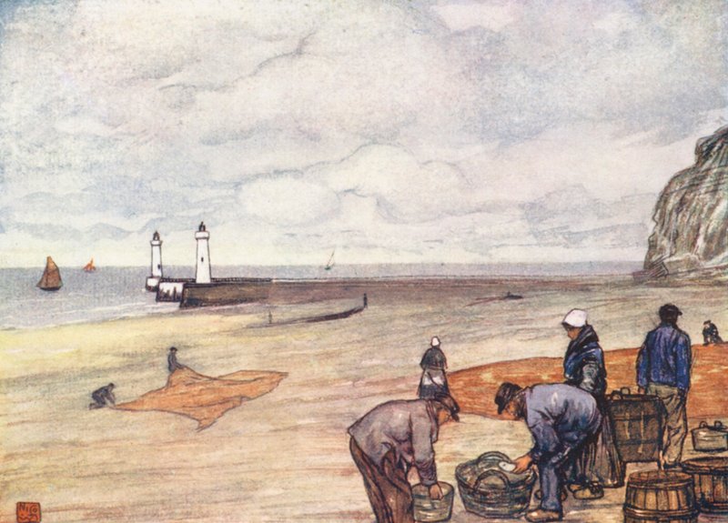 Pescadores en Fecamp (litografía en color) de Nico Jungmann