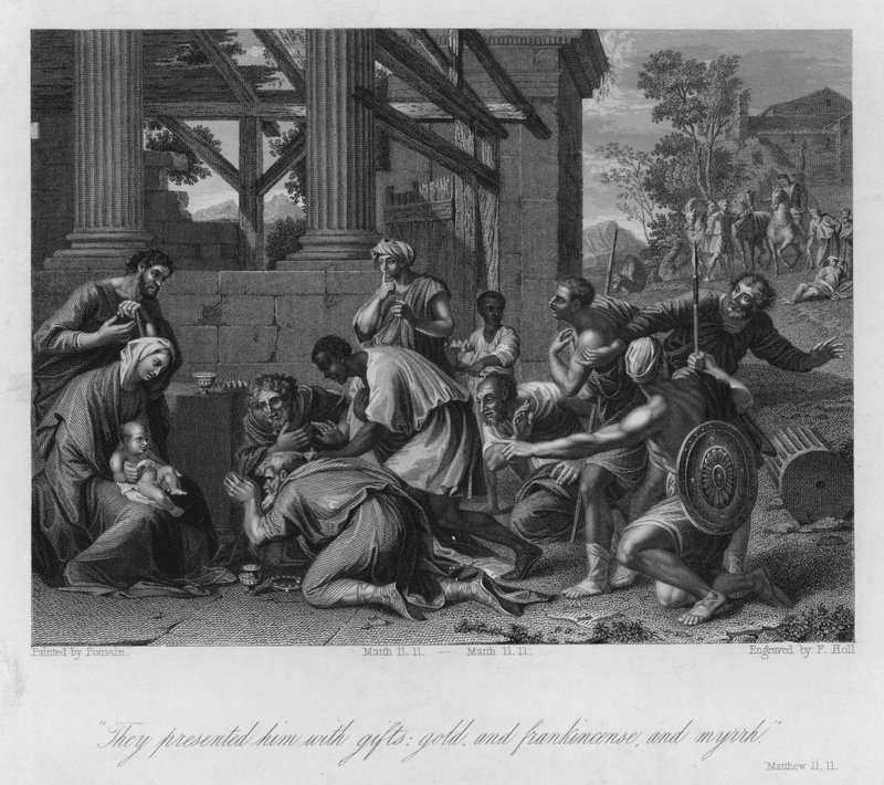 La ofrenda de los sabios, Mateo II de Nicolas (after) Poussin