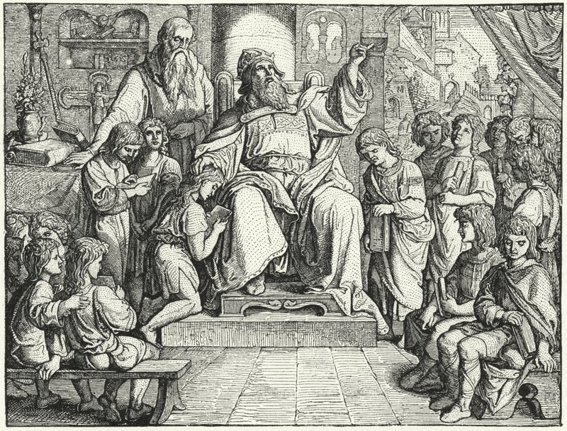 Carlomagno enseñando a los niños en su corte de Oskar Pletsch