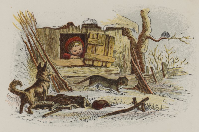 Niño pequeño observando animales desde un escondite de Oskar Pletsch