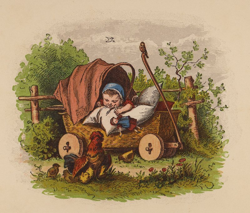 Bebé en cochecito (litografía en color) de Oskar Pletsch