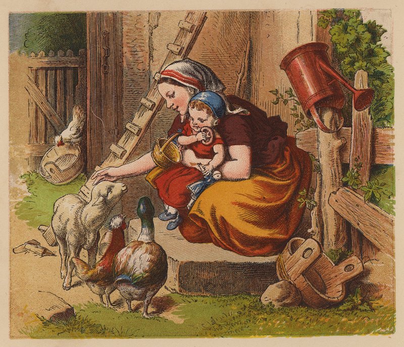 Mascotas de la madre (litografía en color) de Oskar Pletsch