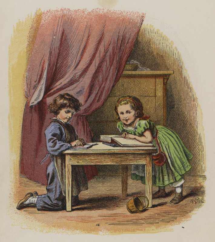 Dos niños leyendo libros de Oskar Pletsch