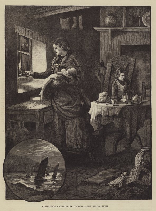 Cabaña de pescador en Cornualles, la luz del faro de Percy Robert Craft
