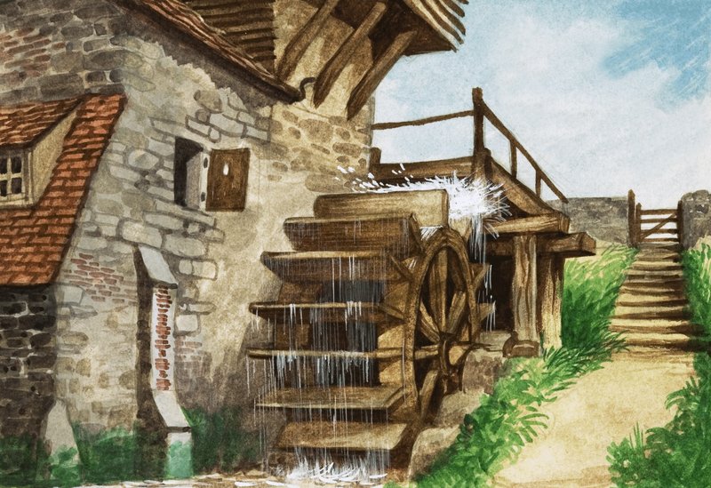 Un viejo molino de agua junto a un arroyo de Peter Jackson