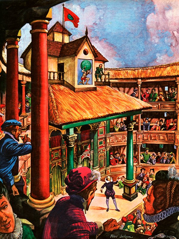 Shakespeare actuando en el Globe Theatre de Peter Jackson
