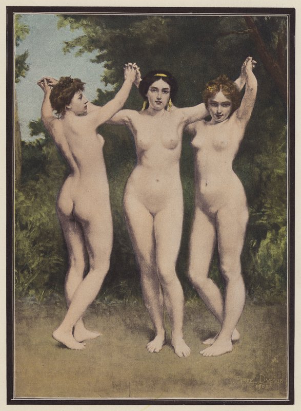 Las tres gracias (litografia en color) de Philippe Felix Dupuis