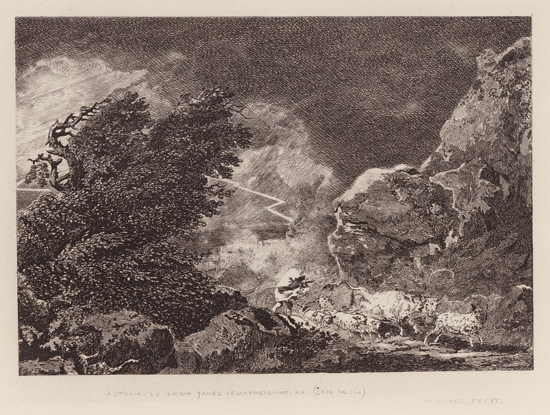 Una tormenta (grabado) de Philippe de (after) Loutherbourg