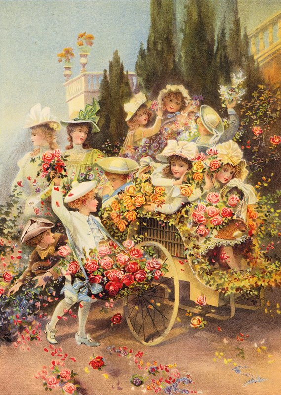 La batalla de las flores (cromolito) de Polly Clarke