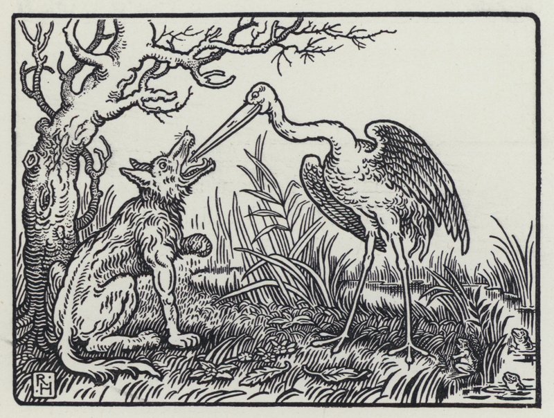 El Lobo y la Grulla (grabado) de Richard Heighway