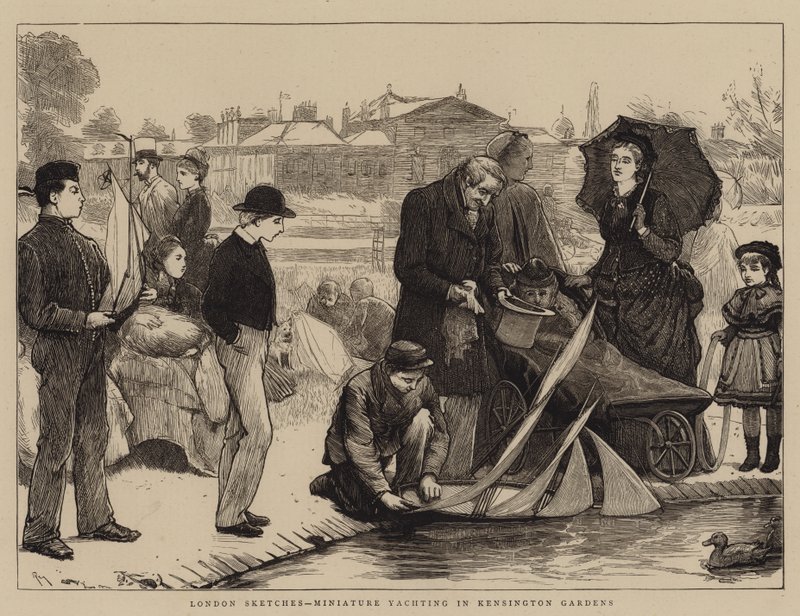 Bocetos de Londres, navegación en miniatura en los Jardines de Kensington de Robert Walker Macbeth