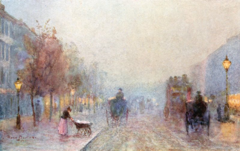 Brompton Road en una Noche de Niebla de Rose Maynard Barton