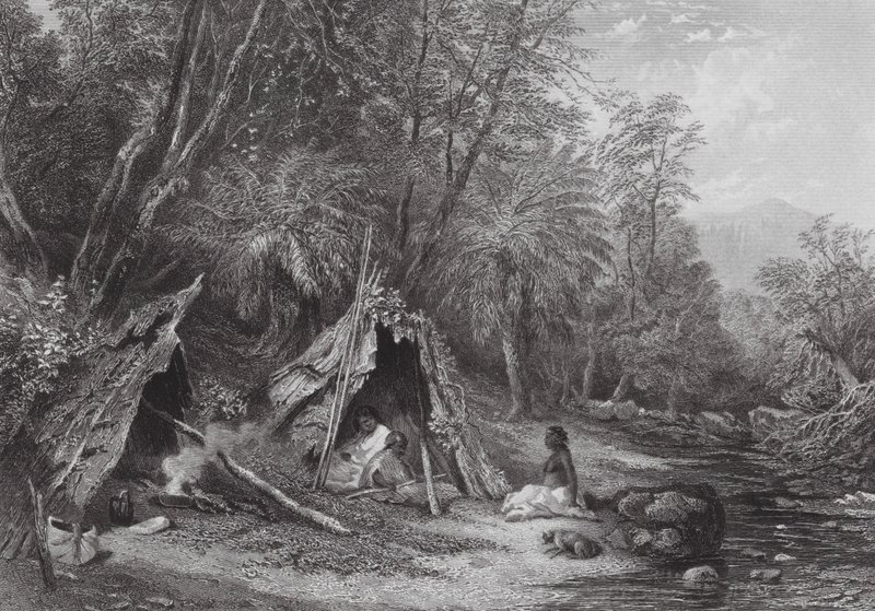 Australia: Campamento de nativos (grabado) de Samuel (after) Prout