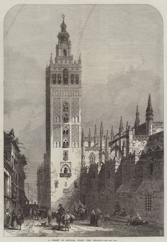 Una calle en Sevilla, España, la Giralda de Samuel Read