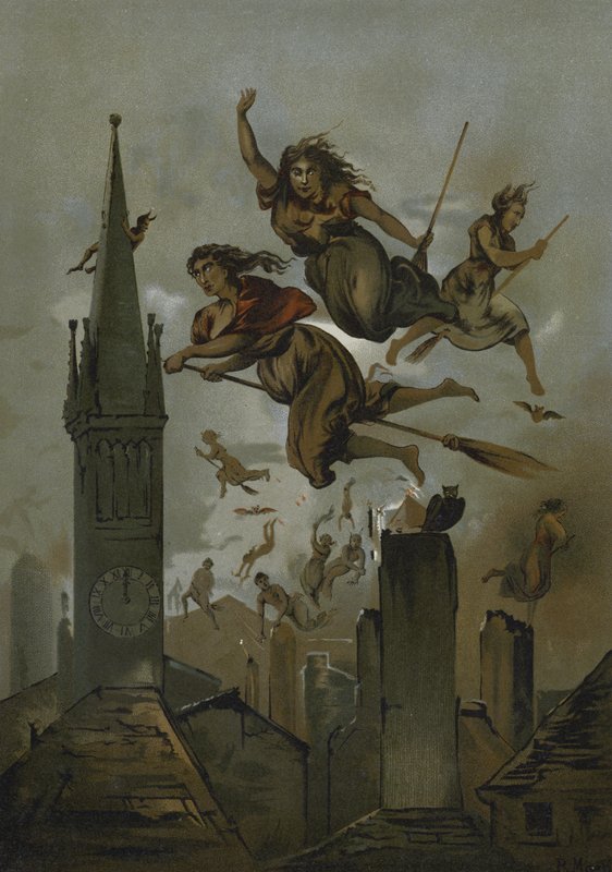 Brujas volando en escobas de Spanish School