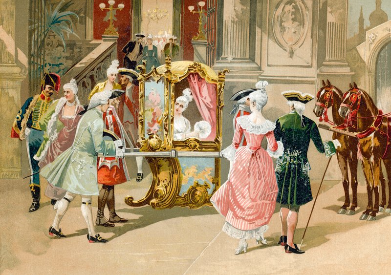 Saliendo de la ópera en la Francia pre-revolucionaria de Spanish School