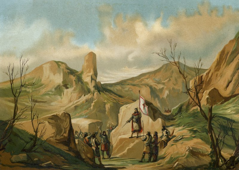 Pelayo de Asturias en Covadonga, España, c722 de Spanish School