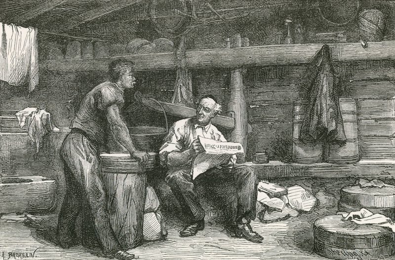Escena en una cabaña de fabricación de queso de Swiss School