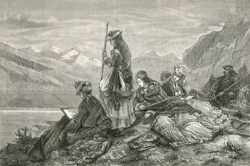 Turistas descansando en los Alpes de Swiss School