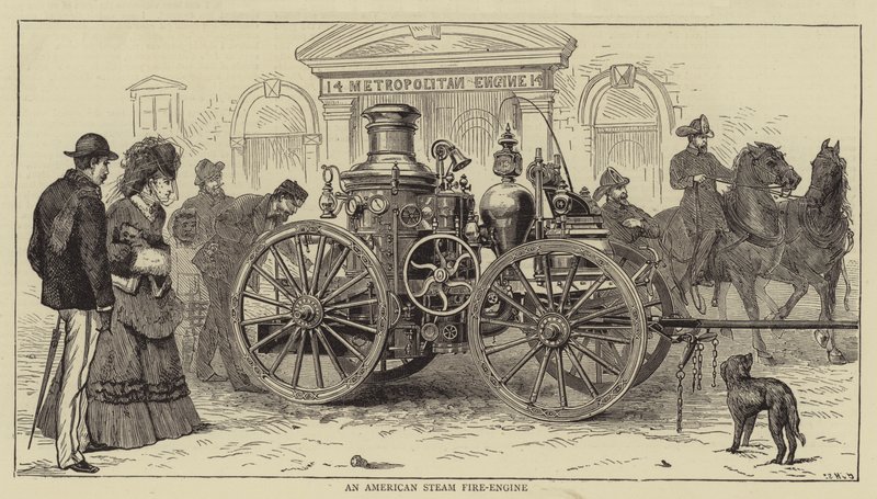 Una máquina de bomberos a vapor americana de Sydney Prior Hall