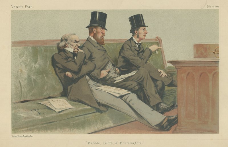 El banco del tesoro, Gladstone, Hartington y Chamberlain de Theobald Chartran