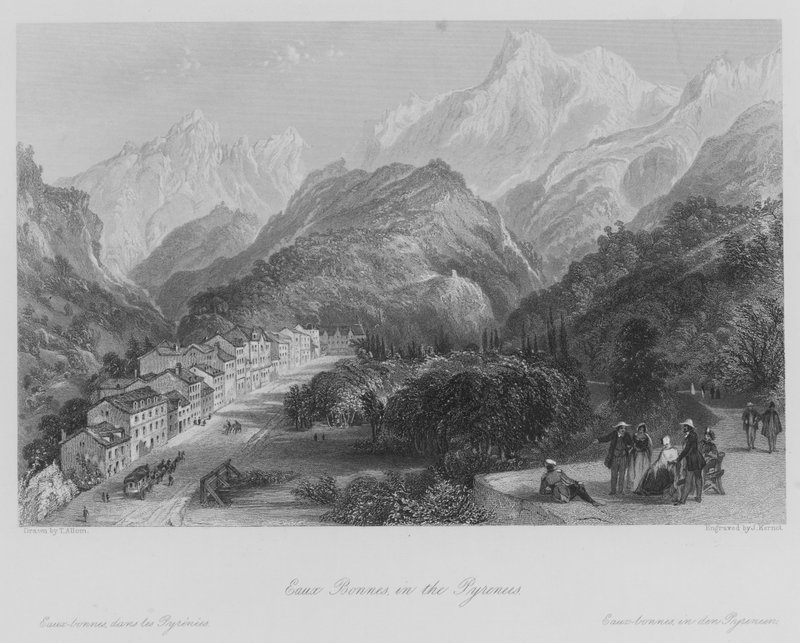 Eaux Bonnes, en los Pirineos (grabado) de Thomas (after) Allom