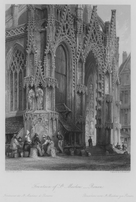 Fuente de St Maclou, Rouen (grabado) de Thomas (after) Allom