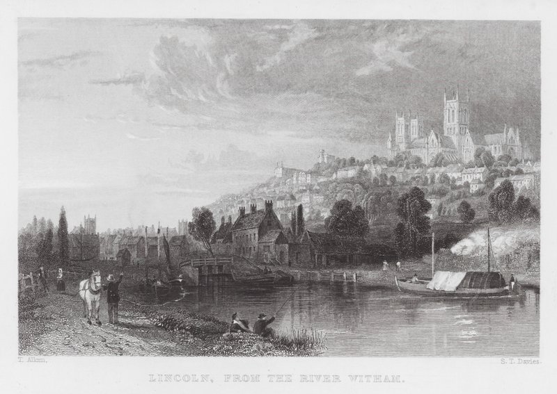 Lincoln, desde el río Witham de Thomas (after) Allom