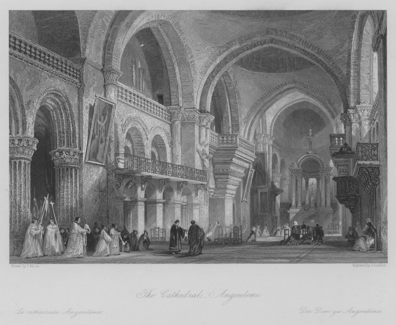 La catedral, Angulema (grabado) de Thomas (after) Allom