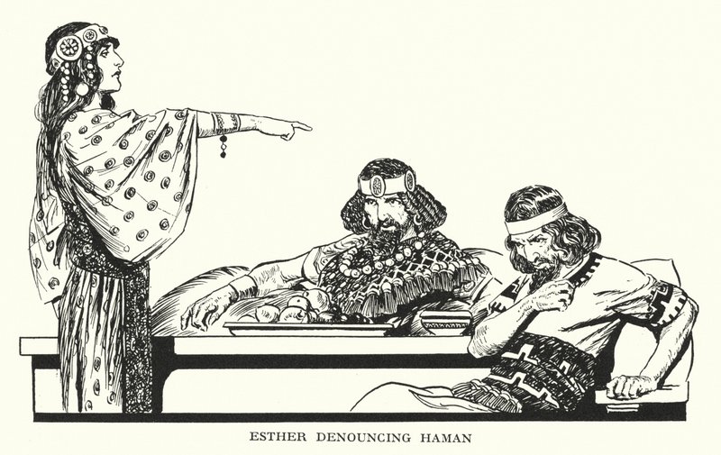 Ester denuncia a Amán (litografía) de Thomas Heath Robinson