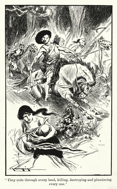 Hunos (litografía) de Thomas Heath Robinson