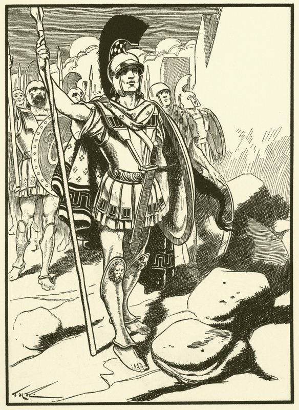 Los griegos fuera de Troya (grabado) de Thomas Heath Robinson