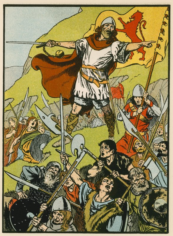 Wallace dirigiendo a sus soldados (litografía en color) de Thomas Heath Robinson
