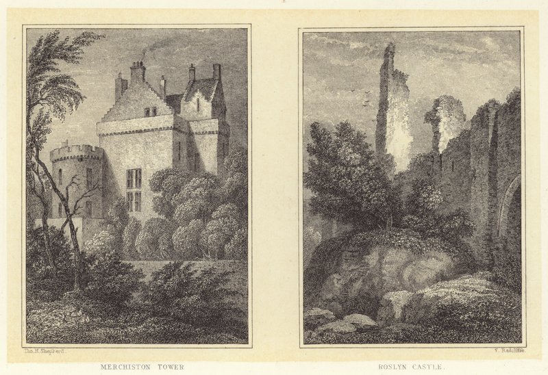 Torre de Merchiston; Castillo de Roslyn de Thomas Hosmer (after) Shepherd
