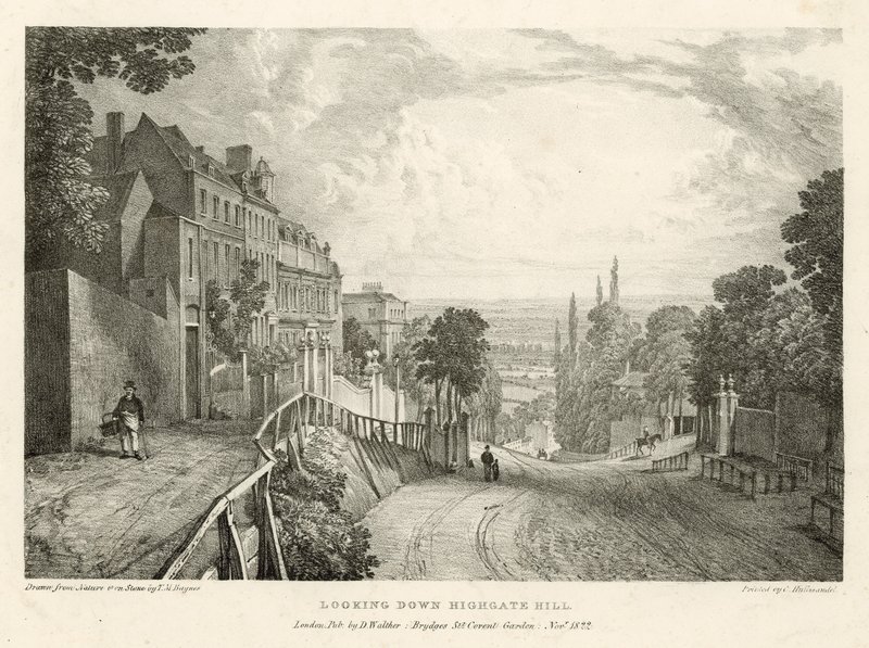 Mirando hacia abajo Highgate Hill, Londres de Thomas Mann Baynes