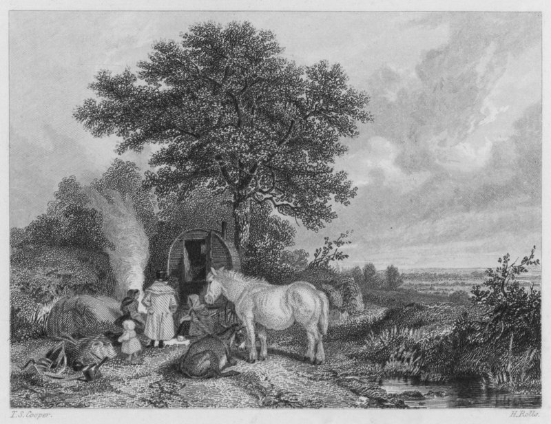 El refugio de los gitanos (grabado) de Thomas Sidney (after) Cooper