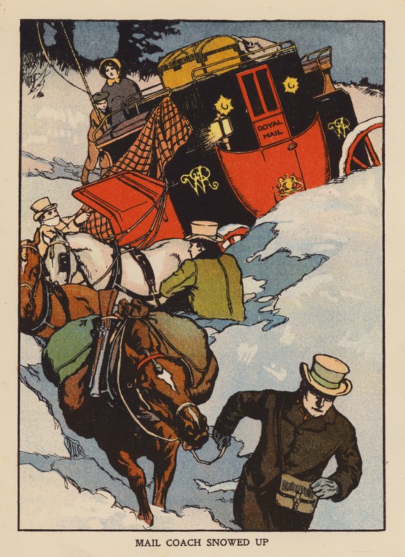 Mail Coach nevado (litografía en color) de Thomas Somerfield