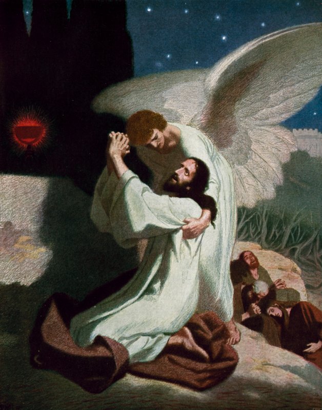 El ángel dando fuerza a Jesús durante su agonía en el Jardín de Getsemaní de Unbekannt Unbekannt