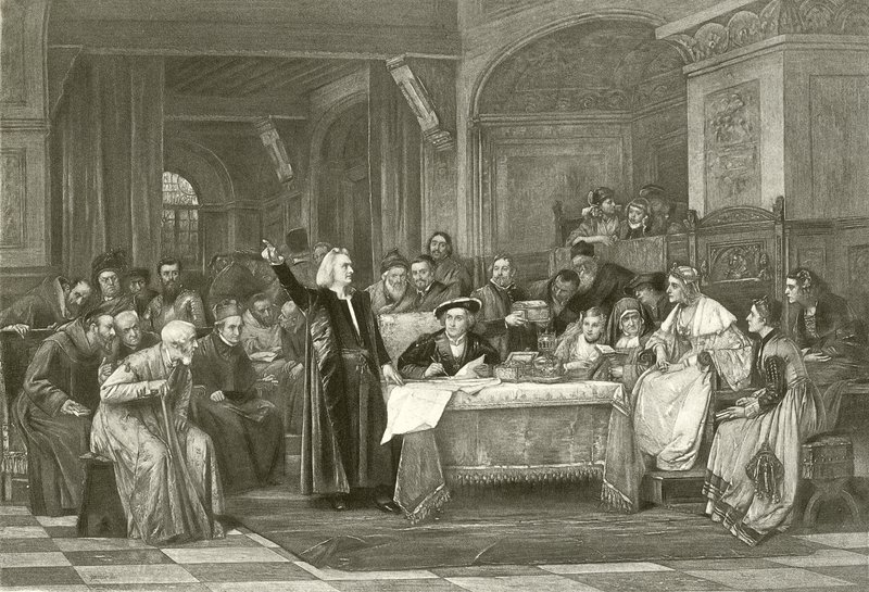 Colón ante Isabel (grabado) de Vaclav Brozik