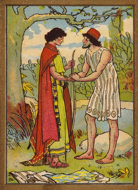David y Jonatán (litografía en color) de W.S. Stacey