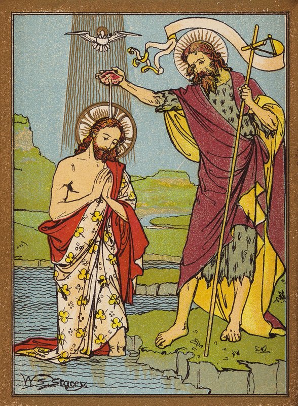 El Bautismo de Jesús (litografía en color) de W.S. Stacey