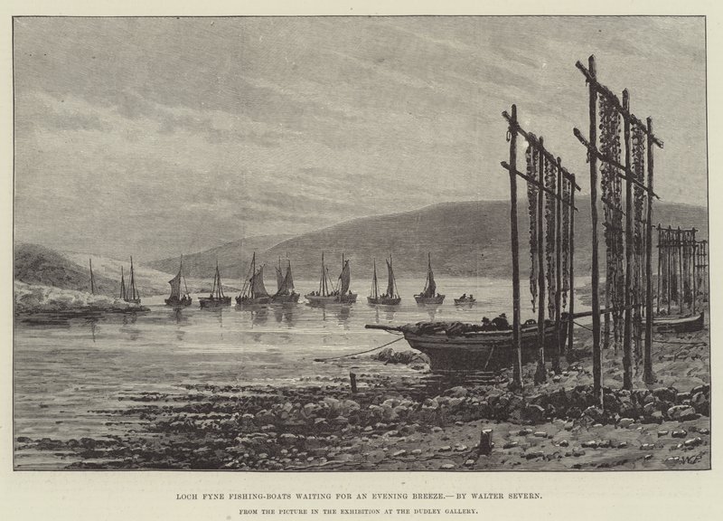 Barcos de pesca en Loch Fyne esperando una brisa vespertina de Walter Severn