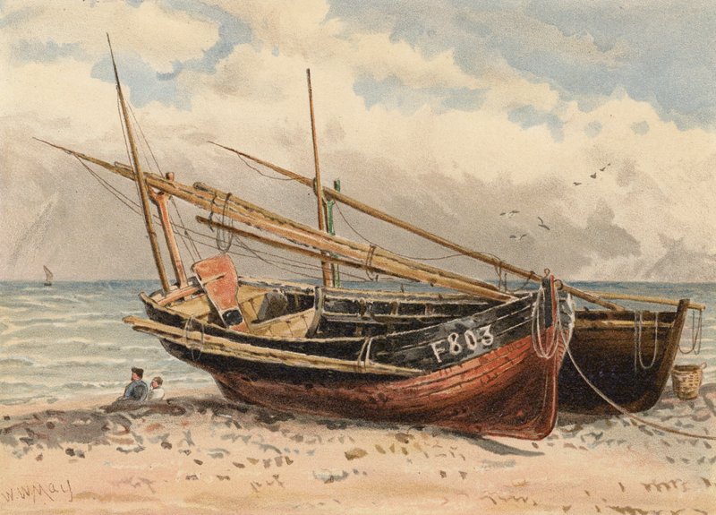 Barcos de pesca franceses, "Etretat" (litografía en color) de Walter William May