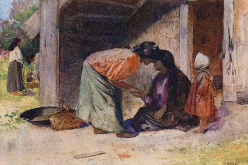 Nueva Zelanda: "Te Hongi" (litografía en color) de Walter Wright