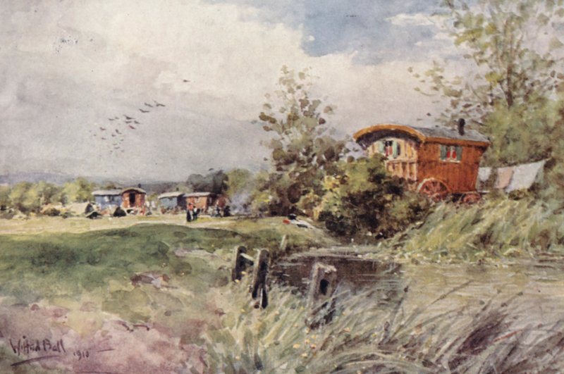 Campamento gitano (litografía en color) de Wilfrid Williams Ball