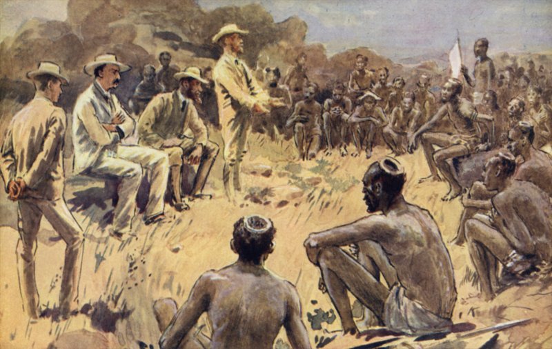 Cecil Rhodes en consejo con los jefes Matabele de William Rainey