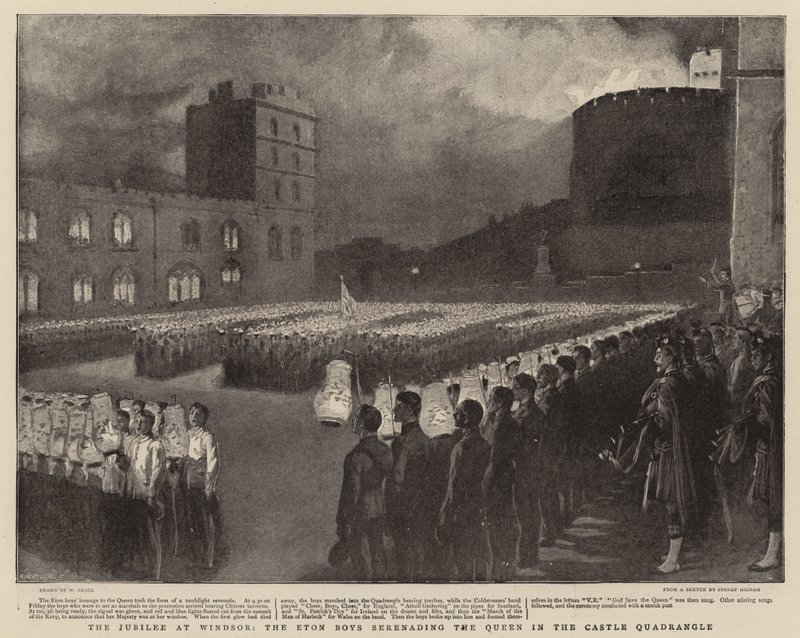 El jubileo en Windsor, los chicos de Eton serenando a la Reina en el patio del castillo de William Small