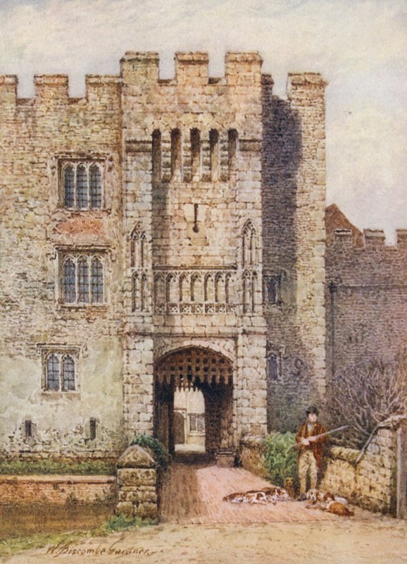 Entrada al castillo de Hever (litografía en color) de William Biscombe Gardner