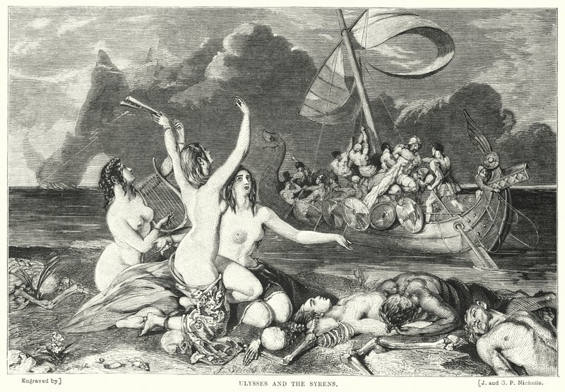 Ulises y las sirenas (grabado) de William Ellis